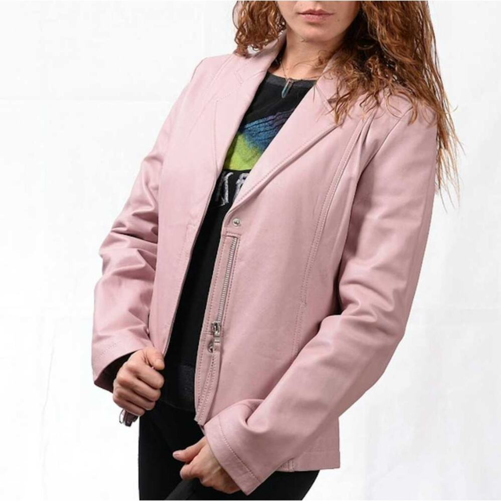 XOXO Genuine Leather Jacket Medium Pink Preppy Career Business Casual Workwear